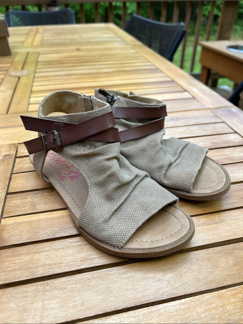 Blowfish Beige Canvas Kids Sandals with Brown Straps
